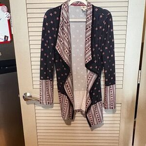 Open-Front Patterned Women's Cardigan in navy and Cream